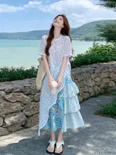 デザイン性のある不規則なレース刺繍トップス【花柄ミディスカート・半袖】（セットアップ対応）