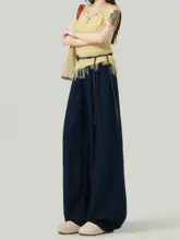気持ちの良いデザインの高腰パンツ【夏用・薄手・ワイドレッグ・ルーズフィット】