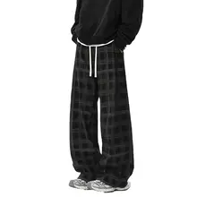 カジュアルチェック柄 メンズワイドレッグパンツ【夏用・レトロデザイン】