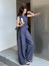 レトロテクスチャーのジャケットベストとワイドパンツ【夏用・優しい印象・大人の女性に最適】（セットアップ対応）