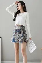 秋季ファッショナブルフラワープリントミニスカート【Aライン・韓国スタイル】（セットアップ対応）