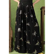 花柄ビーズ刺繍のストレートワイドパンツ【女性用・極上の柔らかさ】（セットアップ対応）