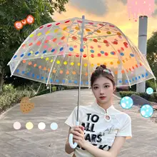 カラフルドット模様のクリア傘【プリンセスアーチ型・大人用・雏菊デザイン】