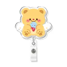 イエローくまのキャラクター 医師・看護師用リール式名札クリップ【学生用・IDカードホルダー】