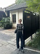 YANGLE ハイウエストブルーデニムパンツ【春用・スリムフィット・ワイドレッグデザイン】