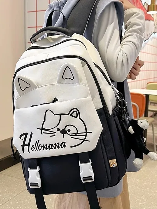 かわいい猫デザインのリュックサック：大容量多ポケットで学生・通勤に最適な選択