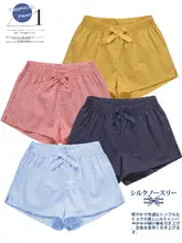 通気性抜群 女性用透け感のある家居ショートパンツ【コットン100%・ワイドシルエット・リボン付き】