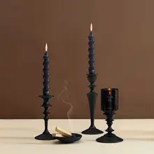 ヴィンテージ風 ブラック 木製キャンドルホルダー【デスクトップ装飾用・高級感あり】