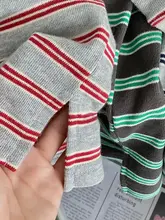 学院風ポロ襟秋用長袖Tシャツ【横縞・体型カバー・ゆったりデザイン】