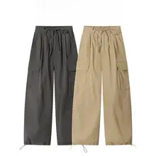 XinmonLee レディース カーキ色ワイドレッグパンツ【春秋用・高腰・ゆったり・】