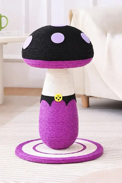 紫色きのこ型キャットスクラッチャー【全麻繊維・耐久性・小悪魔デザイン・猫用玩具】