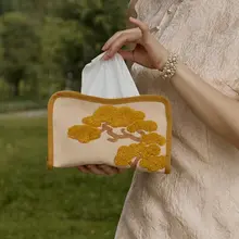 新中式立体刺繍のティッシュボックス【おしゃれ収納・ダイニング・リビング用】