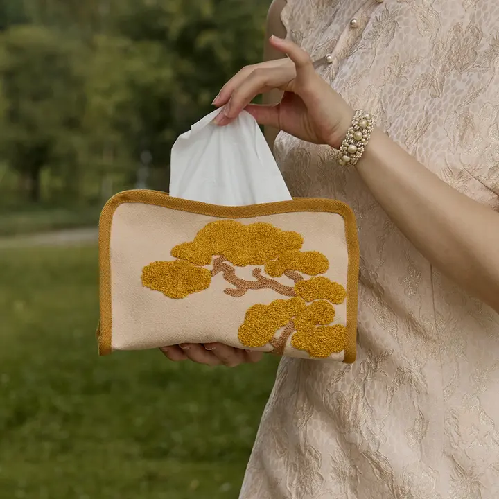 新中式立体刺繍のティッシュボックス【おしゃれ収納・ダイニング・リビング用】