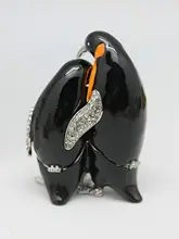 エナメル工芸の合金製ペンギン装飾ボックス【クリエイティブなカップル向け・デスク用インテリア】