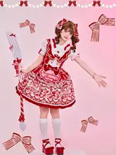 クマのストロベリーガーデン ロリータ風ストライプリボンワンピース（セットアップ対応）