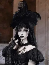 ベール付きトップハット ゴシック 凝ったデザイン ダーク ハロウィン コスプレ