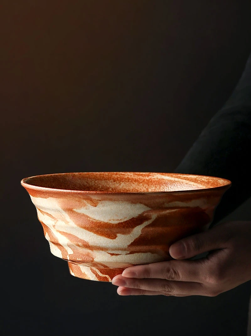 手作り陶器ラーメンボウル：ビンテージスタイルの大サイズデザインと色釉の特徴