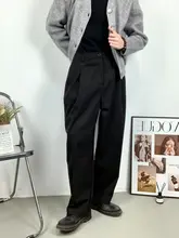 高級感あるウール混ロングパンツ【秋冬用・ハイウエスト・ワイドレッグ・フィット】