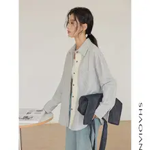 バイカラー縞模様の長袖シャツ【ゆったりしたフィット・重ね着対応・春用】