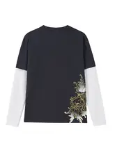 泥棒青い鯉と海浪のデザイン長袖Tシャツ【メンズ・秋冬用】（セットアップ対応）
