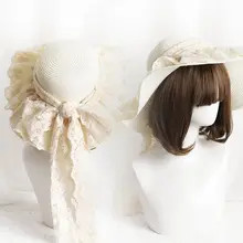 麦わら帽子 日除け帽子 夏 海辺 紫外線防止 大きなツバ ロリータスタイル