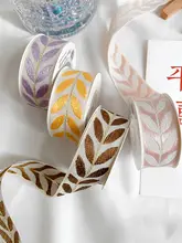 葉の刺繍入りリボンエッジ付きサテンラッピングリボン【DIY材料・花束やケーキ包装用】