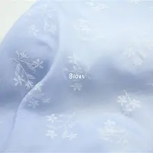 薄手で透け感のある 天青色のラン草柄横縞シルクリネン生地【漢服用・シャツ素材】