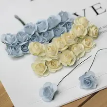 フェイクペーパー製ローズブーケ【シャンパン色・薄青・直径2cmの花頭・12本セット】
