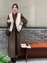 おしゃれなリボン付きマキシドレス【秋らしいデザイン・アウター付き】（セットアップ対応）