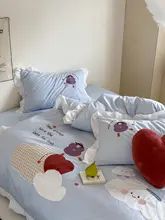 雲朵デザインの青い全棉素材ベッド用四点セット【子供用・プリンセススタイル】（セットアップ対応）