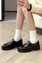 厚底のブリティッシュスタイル小型レザーシューズ【レトロデザイン・ローファータイプ】