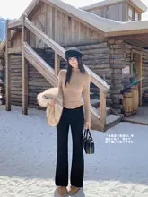加絨厚手カジュアルパンツ【ハイウエスト・スリム効果・秋冬用・スポーツ・フレアデザイン】