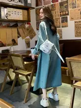 レトロデザイン デニムサンドレス【女性用・カジュアル・体型カバー・ロングスリーブ】（セットアップ対応）