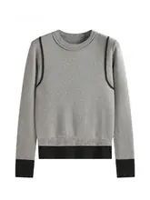 装飾ライン入りカラーコンビニットトップス【修身タイプ・長袖・プルオーバー】（セットアップ対応）