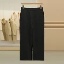 ハイウエストのリボン付きルーズフィットカジュアルパンツ【冬用・九分丈・スタイルアップ】（セットアップ対応）