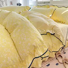 プリンセス風レースデザインの掛け布団カバー【キルティング・ダブルサイズ・寝具4点 セット】（セットアップ対応）