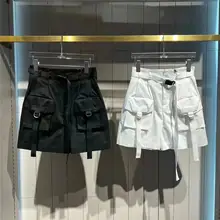 高腰工装ポケットショートパンツ【カジュアル・フレンチスタイル・女性用】（セットアップ対応）