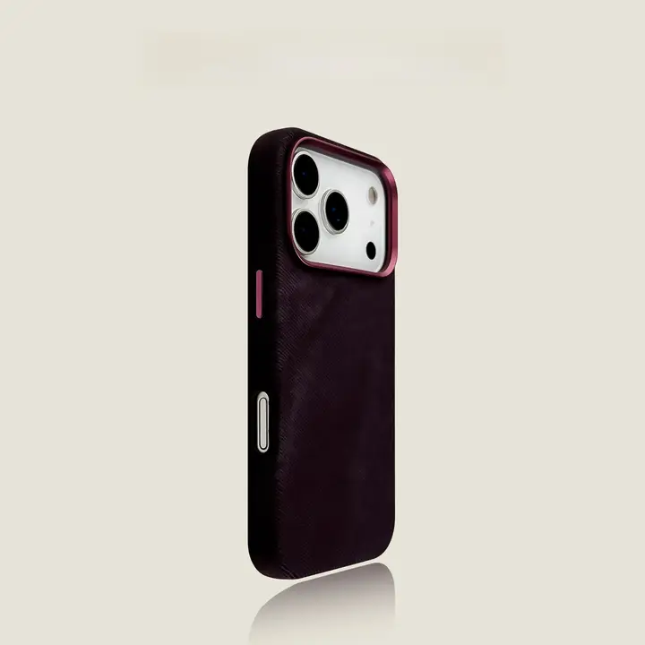 スマホケース iPhone17 16 Pro 15 14 13 対応 上質レザー フランネル内装 ダークパープル 大型カメラホール おしゃれ ビジネス 男女兼用