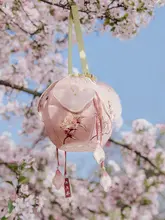 桃花刺繍のハンディバッグ【球形ランタンバッグ・春季用・オリジナルデザイン】