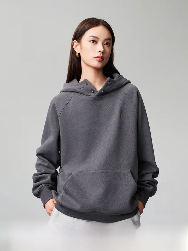 偶得 520G中厚精梳コットンシルバーフォックスフリースセーター【プレスボタン付き・ハイネック・保温・ユニセックス】