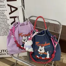 カートゥーンデザインの刺繍エコバッグ【ショッピング・ナイロン・肩掛け】