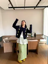花柄Aラインスカート【高腰・緑色・秋冬用】（セットアップ対応）