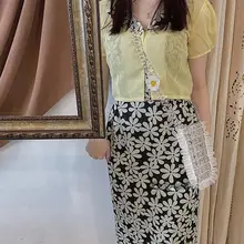 小雛菊レース付きアクリル製ハンドメイドショルダーバッグ【爽やかなデザイン・スマートフォン用】
