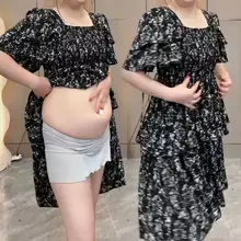 大人の魅力あふれるフラワープリントのシフォンワンピース【方形ネック・夏用・大きいサイズ・体型カバー】