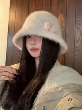 かわいいチェリーラビットファーバケットハット女性用 2025
