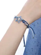 海ブルーの星柄ネコデザインブレスレット【極上の柔らかさ・引き伸ばし可能】