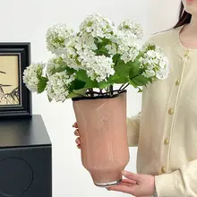 柔らかなピンクの琉璃製花瓶【水養生用・広口デザイン・新中式】