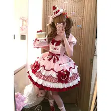 ストロベリー柄可愛いプリンセスドレス【初恋風・短袖・ロリータスタイル】