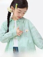 チェック柄の女の子用シャツ【春用・愛心マーク・ファッション・翻領】（セットアップ対応）