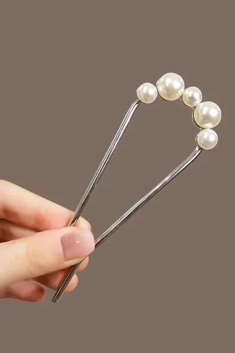 U型パール付きヘアピン【まとめ髪用・金属製・女性用】